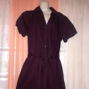Burgundy Shirt Dress W/ Tie Belt